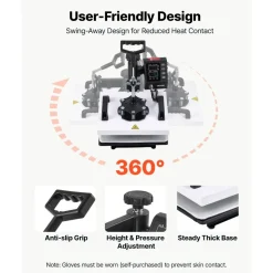 VEVOR Heat Press Machine 12 x 10 in Sublimation Press Machine Swing Away, Heat Up Fast and Even, Digital Precise Time and Temperature Control, for T-Shirts, Canvas Tote Bag, Pillowcases, Socks