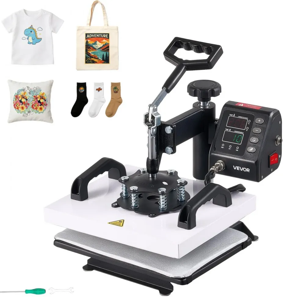 VEVOR Heat Press Machine 12 x 10 in Sublimation Press Machine Swing Away, Heat Up Fast and Even, Digital Precise Time and Temperature Control, for T-Shirts, Canvas Tote Bag, Pillowcases, Socks