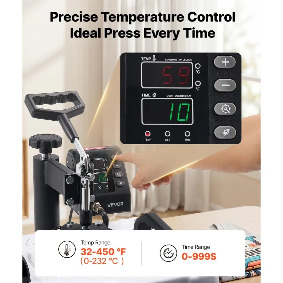 VEVOR Heat Press Machine 12 x 15 in Sublimation Press Machine Swing Away, Heat Up Fast and Even, Digital Precise Time and Temperature Control, for T-Shirts, Canvas Tote Bags, Pillowcases, Socks