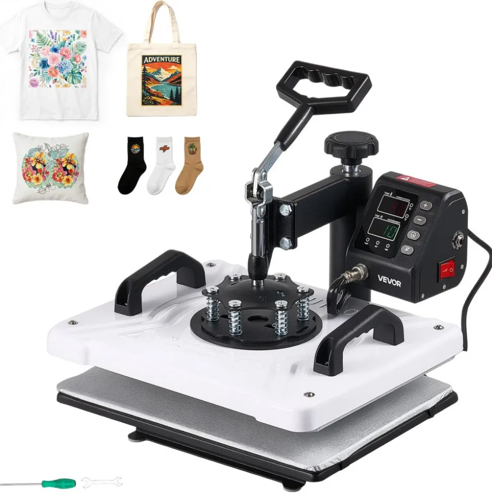 VEVOR Heat Press Machine 12 x 15 in Sublimation Press Machine Swing Away, Heat Up Fast and Even, Digital Precise Time and Temperature Control, for T-Shirts, Canvas Tote Bags, Pillowcases, Socks