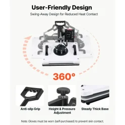 VEVOR Heat Press Machine 12 x 15 in Sublimation Press Machine Swing Away, Heat Up Fast and Even, Digital Precise Time and Temperature Control, for T-Shirts, Canvas Tote Bags, Pillowcases, Socks