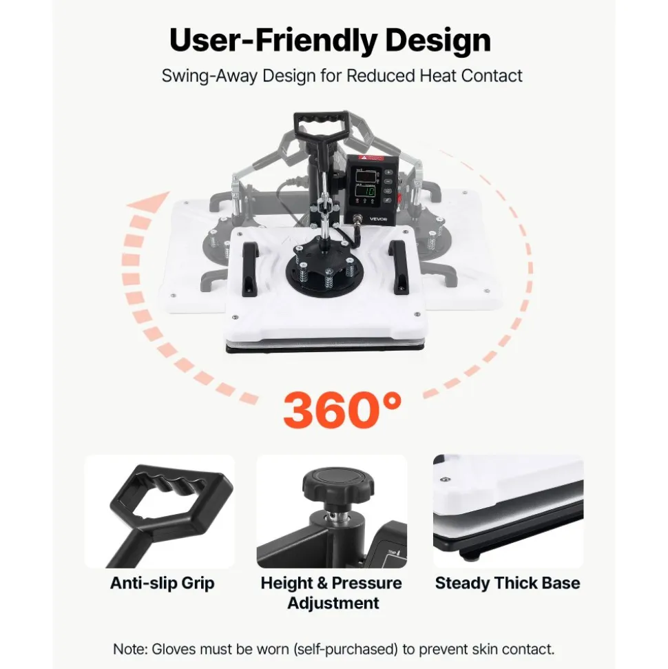 VEVOR Heat Press Machine 12 x 15 in Sublimation Press Machine Swing Away, Heat Up Fast and Even, Digital Precise Time and Temperature Control, for T-Shirts, Canvas Tote Bags, Pillowcases, Socks