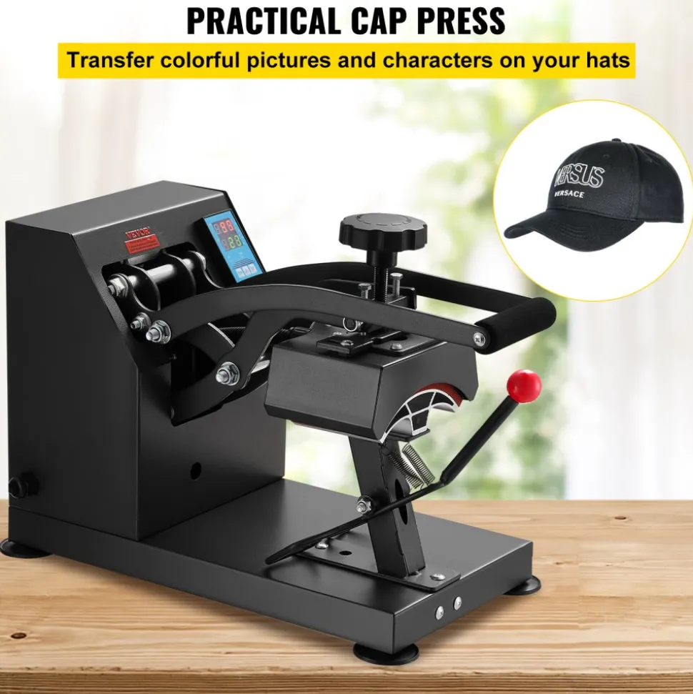 VEVOR Heat Press 6x3.75Inch Curved Element Hat Press Clamshell Design Heat Press for Hats Rigid Steel Frame No Stick Digital LCD Timer and Temperature Control (6x3.75Inch Clamshell Design)