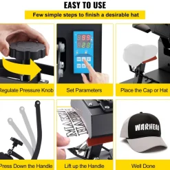 VEVOR Heat Press 6x3.75Inch Curved Element Hat Press Clamshell Design Heat Press for Hats Rigid Steel Frame No Stick Digital LCD Timer and Temperature Control (6x3.75Inch Clamshell Design)