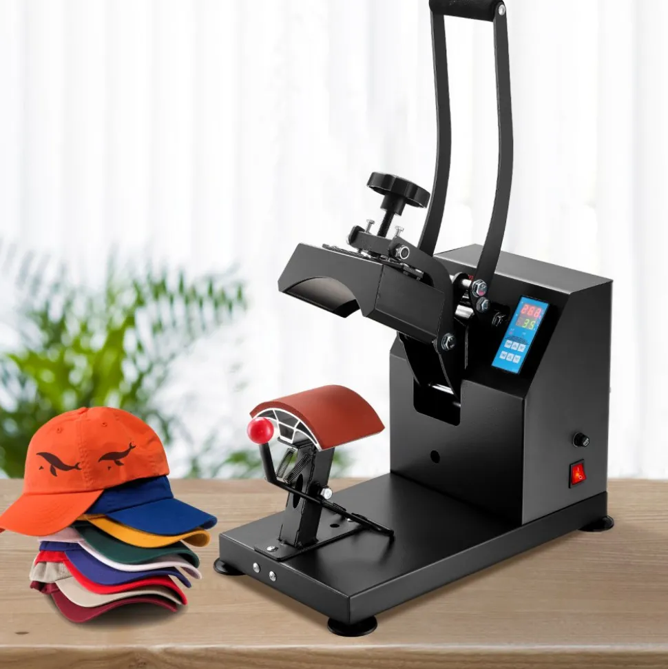 VEVOR Heat Press 6x3.75Inch Curved Element Hat Press Clamshell Design Heat Press for Hats Rigid Steel Frame No Stick Digital LCD Timer and Temperature Control (6x3.75Inch Clamshell Design)