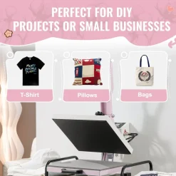 VEVOR Heat Press, 15 x 15 inch Digital Heat Press Machine, Slide Out Heat Transfer Machine, Fast and Even Heating, 2-Layer Insulation Cotton, Heat Transfer Machine for T-Shirts/Pillows/Bags, Pink