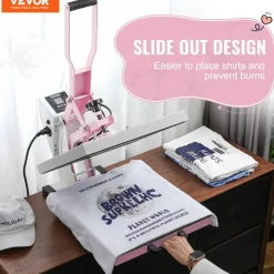 VEVOR Heat Press, 15 x 15 inch Digital Heat Press Machine, Slide Out Heat Transfer Machine, Fast and Even Heating, 2-Layer Insulation Cotton, Heat Transfer Machine for T-Shirts/Pillows/Bags, Pink