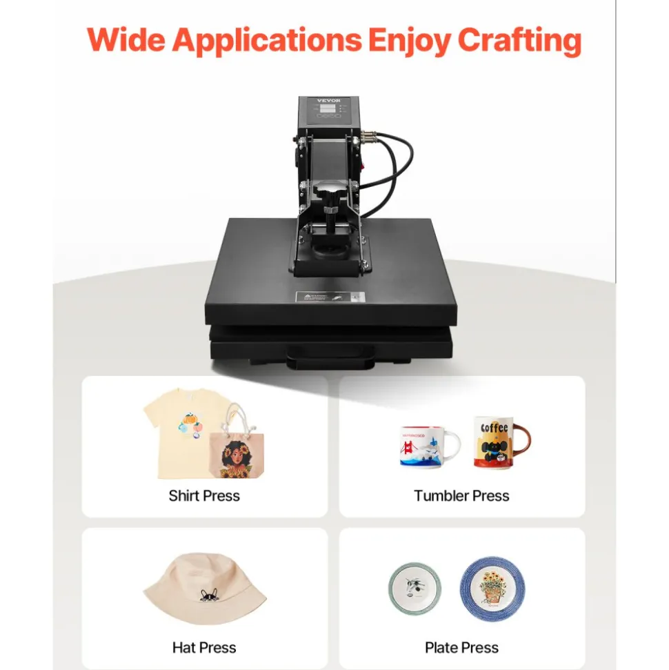 VEVOR Heat Press, 15 x 15 inch Heat Press Machine for T-shirts, Fast and Even Heating, Easy to Use, High Pressure for Digital Industrial-Quality Sublimation Printer for Transfer Vinyl, T-shirt, Black