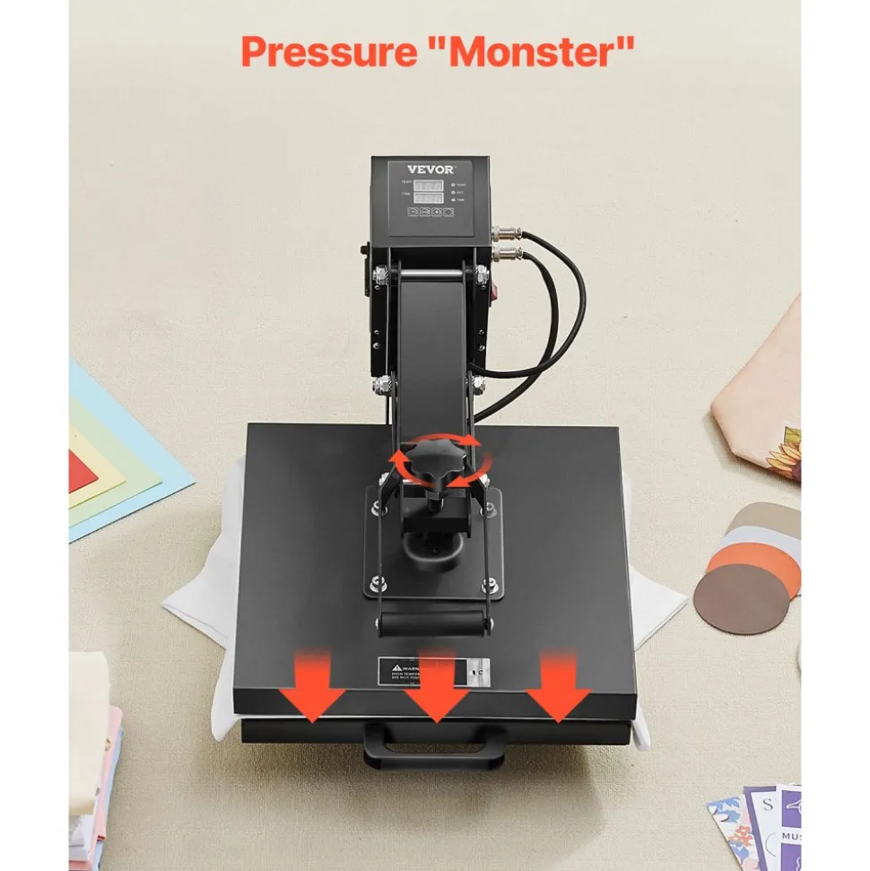 VEVOR Heat Press, 15 x 15 inch Heat Press Machine for T-shirts, Fast and Even Heating, Easy to Use, High Pressure for Digital Industrial-Quality Sublimation Printer for Transfer Vinyl, T-shirt, Black