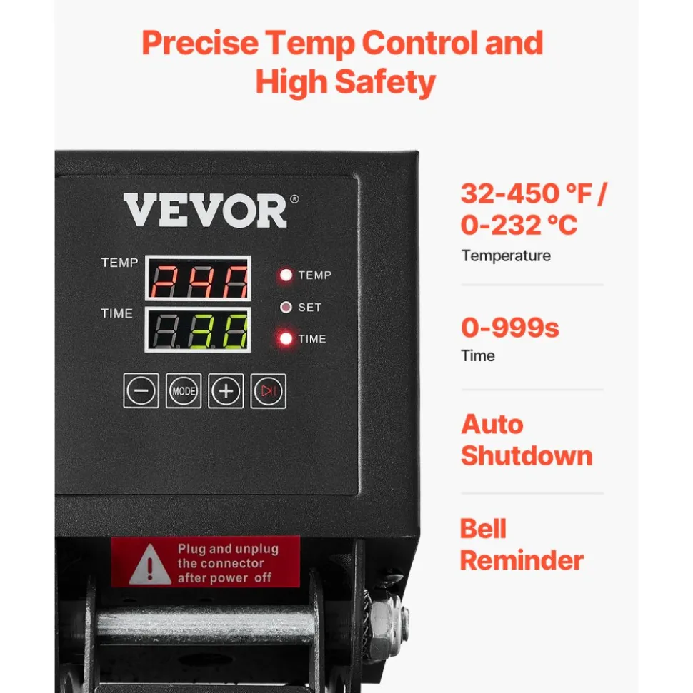 VEVOR Heat Press, 15 x 15 inch Heat Press Machine for T-shirts, Fast and Even Heating, Easy to Use, High Pressure for Digital Industrial-Quality Sublimation Printer for Transfer Vinyl, T-shirt, Black