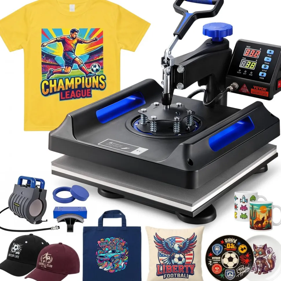 VEVOR Heat Press, 15x15in Swing Away 5 in 1 Heat Press Machine, Digital Control Multifunctional Device, Quick Heating with Safety Features, Ideal for T-shirts, Hats, Caps, Mugs, Plates