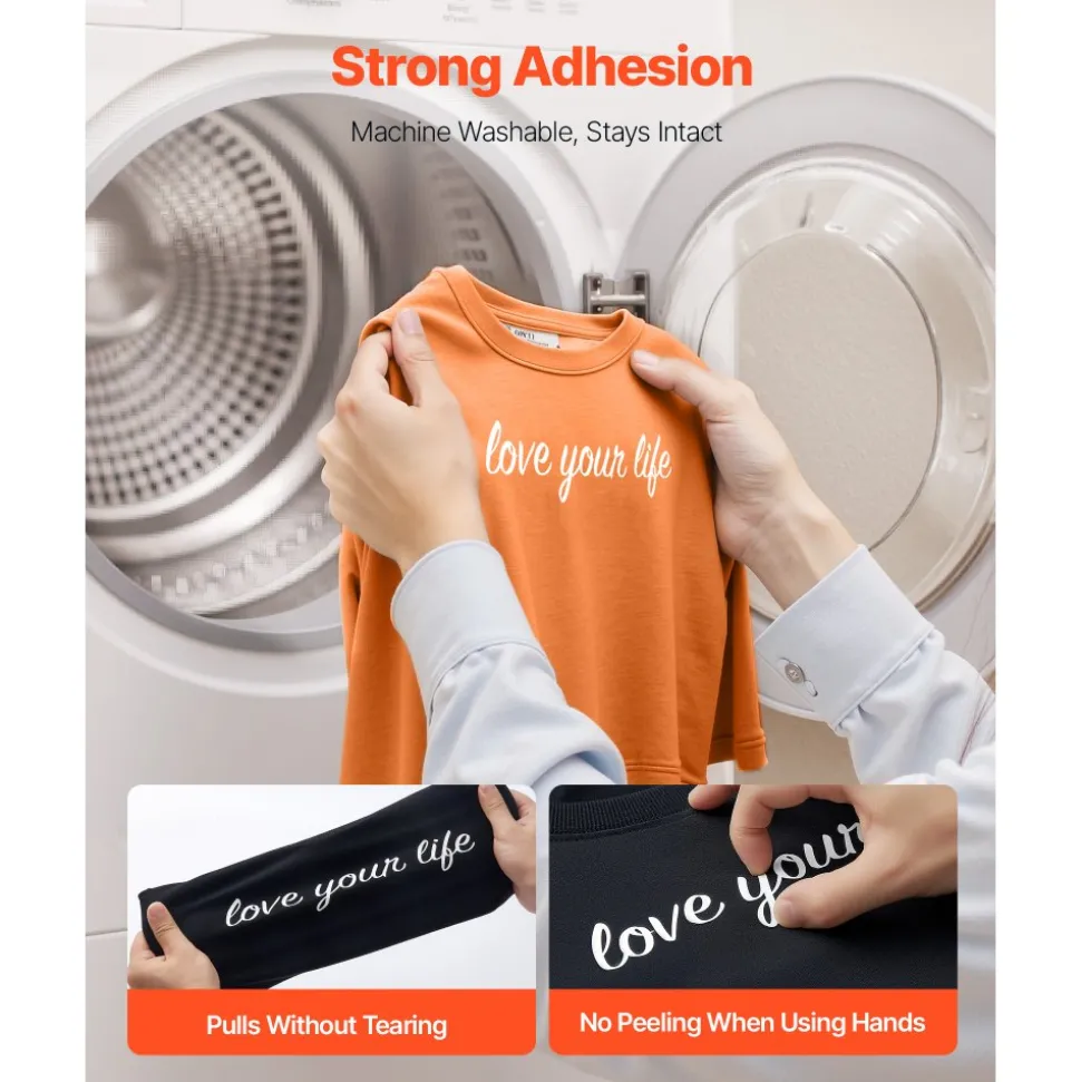 VEVOR Heat Transfer Vinyl, 12 in x 25 ft, Glossy White HTV Iron on Vinyl Roll, Easy to Cut and Weed, Strong Adhesion, Compatible with Cutting Machines, for Various Materials, T-shirts, Pillows, Hats