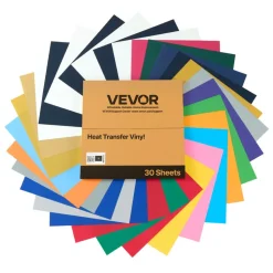 VEVOR Heat Transfer Vinyl, 30 Pack, 12 x 12 in, Assorted Colors HTV Iron on Vinyl Bundle, Easy to Cut and Weed, with Accessories, Compatible with Cutting Machines, for Various Materials, T-shirts