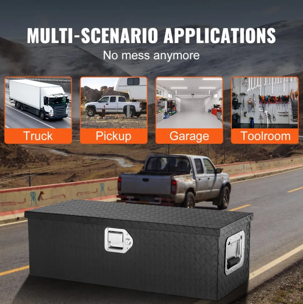 VEVOR Heavy Duty Aluminum Truck Bed Tool Box, Diamond Plate Tool Box with Side Handle and Lock Keys, Storage Tool Box Chest Box Organizer for Pickup, RV, Trailer, Truck Bed, 30"x13"x9.6", Black