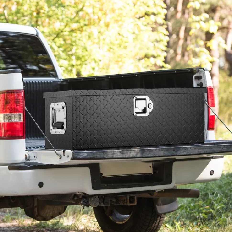 VEVOR Heavy Duty Aluminum Truck Bed Tool Box, Diamond Plate Tool Box with Side Handle and Lock Keys, Storage Tool Box Chest Box Organizer for Pickup, RV, Trailer, Truck Bed, 30"x13"x9.6", Black