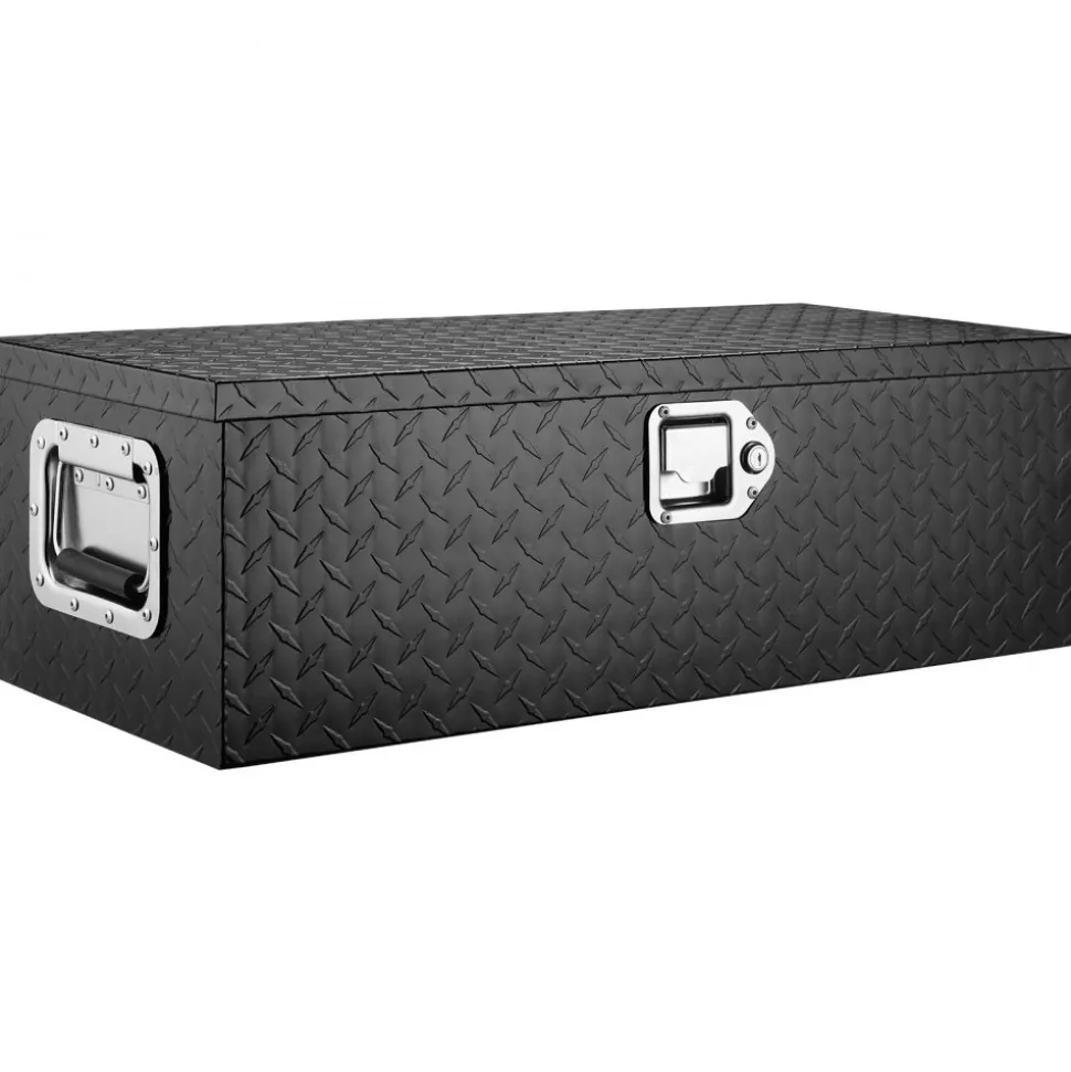 VEVOR Heavy Duty Aluminum Truck Bed Tool Box, Diamond Plate Tool Box with Side Handle and Lock Keys, Storage Tool Box Chest Box Organizer for Pickup, RV, Trailer, Truck Bed, 30"x13"x9.6", Black