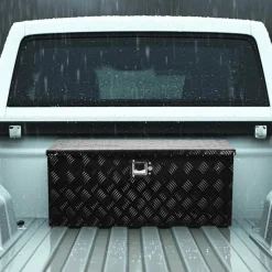 VEVOR Heavy Duty Aluminum Truck Bed Tool Box, Stripes Plated Tool Box with Sliding Shelf, Side Handle, Lock & Keys, Storage Toolbox Chest for Trailer, Pickup, Truck Bed, RV, 35.4"x14.6"x14.6", Black