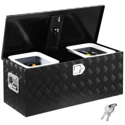 VEVOR Heavy Duty Aluminum Truck Bed Tool Box, Stripes Plated Tool Box with Sliding Shelf, Side Handle, Lock & Keys, Storage Toolbox Chest for Trailer, Pickup, Truck Bed, RV, 35.4