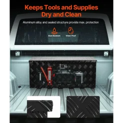 VEVOR Heavy Duty Aluminum Truck Bed Tool Box, Stripes Plated Tool Box with Sliding Shelf, Side Handle, Lock & Keys, Storage Toolbox Chest for Trailer, Pickup, Truck Bed, RV, 35.4