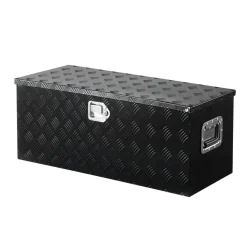 VEVOR Heavy Duty Aluminum Truck Bed Tool Box, Stripes Plated Tool Box with Sliding Shelf, Side Handle, Lock & Keys, Storage Toolbox Chest for Trailer, Pickup, Truck Bed, RV, 35.4