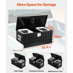 VEVOR Heavy Duty Aluminum Truck Bed Tool Box, Stripes Plated Tool Box with Sliding Shelf, Side Handle, Lock & Keys, Storage Toolbox Chest for Trailer, Pickup, Truck Bed, RV, 35.4
