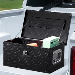 VEVOR Heavy Duty Aluminum Truck Bed Tool Box, Stripes Plated Tool Box with Side Handle and Lock Keys, Storage Toolbox Chest Organizer for Trailer, Pickup, Truck Bed, RV, 20"x12"x9.5", Black