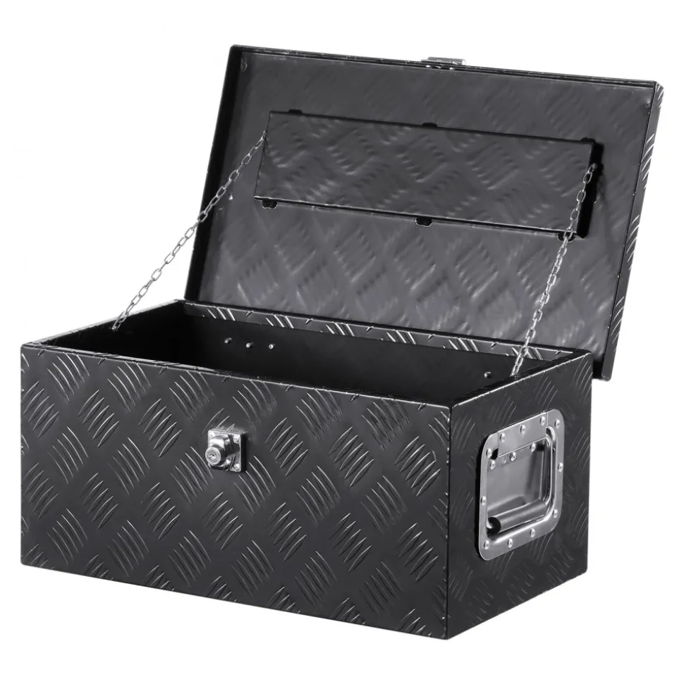 VEVOR Heavy Duty Aluminum Truck Bed Tool Box, Stripes Plated Tool Box with Side Handle and Lock Keys, Storage Toolbox Chest Organizer for Trailer, Pickup, Truck Bed, RV, 20"x12"x9.5", Black