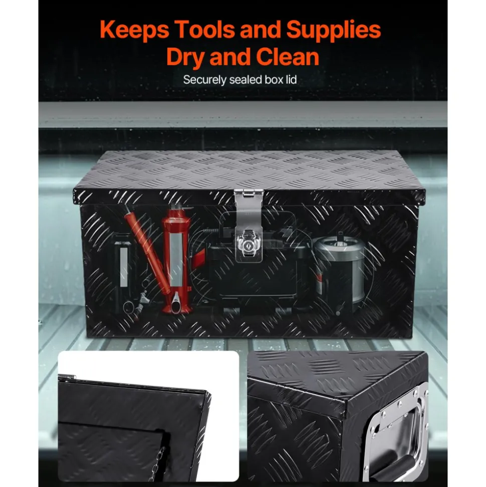 VEVOR Heavy Duty Aluminum Truck Bed Tool Box, Stripes Plated Tool Box with Side Handle and Lock Keys, Storage Toolbox Chest Organizer for Trailer, Pickup, Truck Bed, RV, 20"x12"x9.5", Black