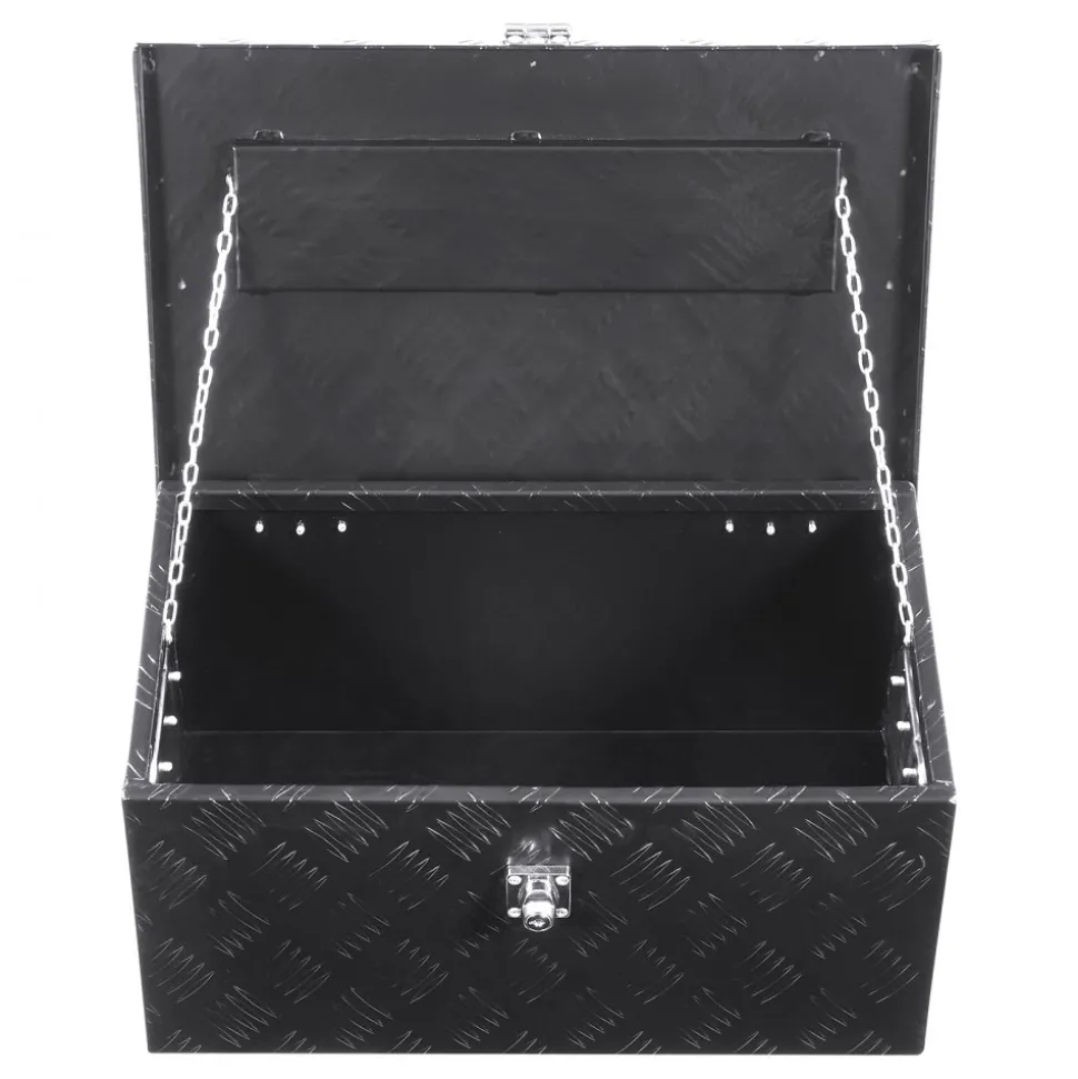 VEVOR Heavy Duty Aluminum Truck Bed Tool Box, Stripes Plated Tool Box with Side Handle and Lock Keys, Storage Toolbox Chest Organizer for Trailer, Pickup, Truck Bed, RV, 20"x12"x9.5", Black