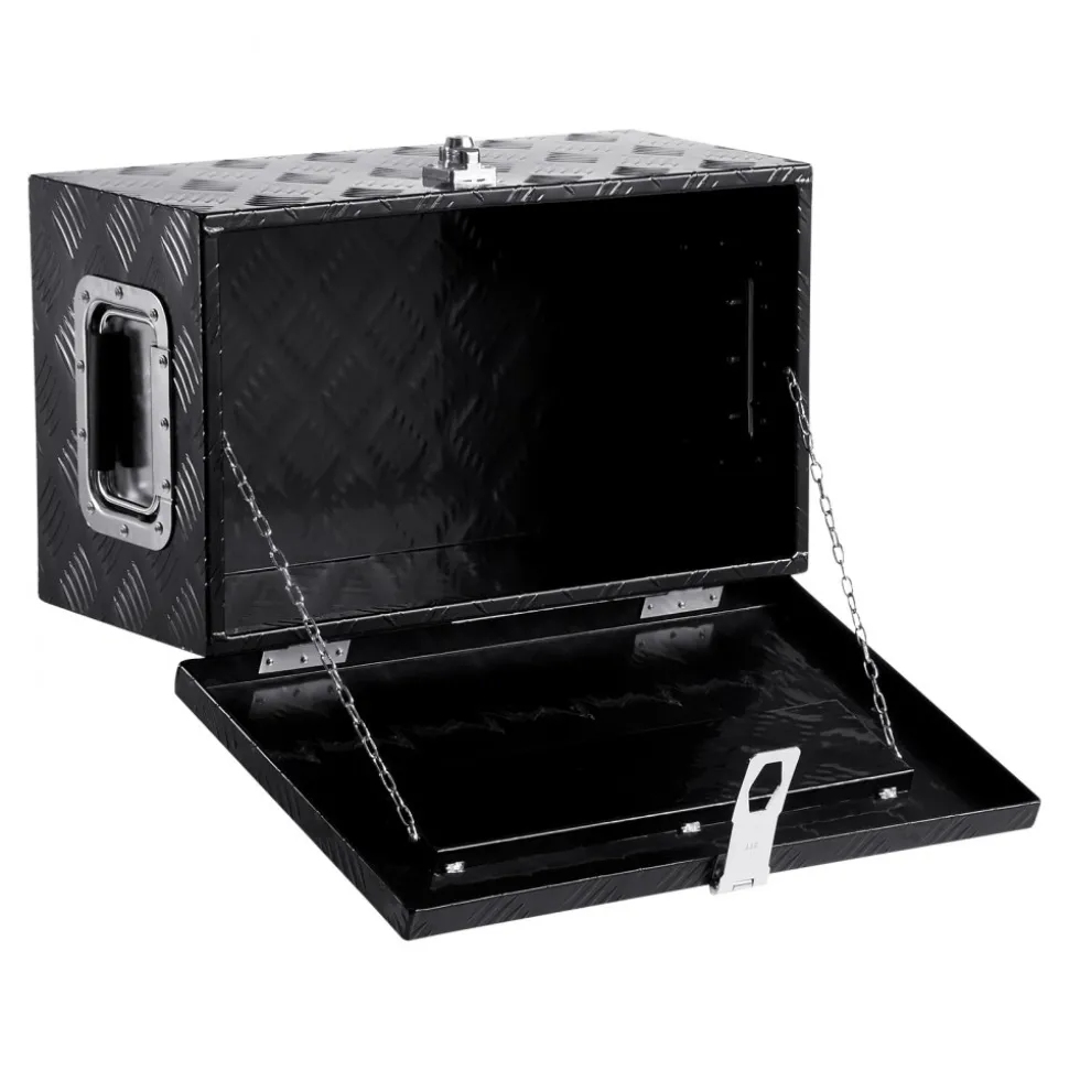 VEVOR Heavy Duty Aluminum Truck Bed Tool Box, Stripes Plated Tool Box with Side Handle and Lock Keys, Storage Toolbox Chest Organizer for Trailer, Pickup, Truck Bed, RV, 20"x12"x9.5", Black