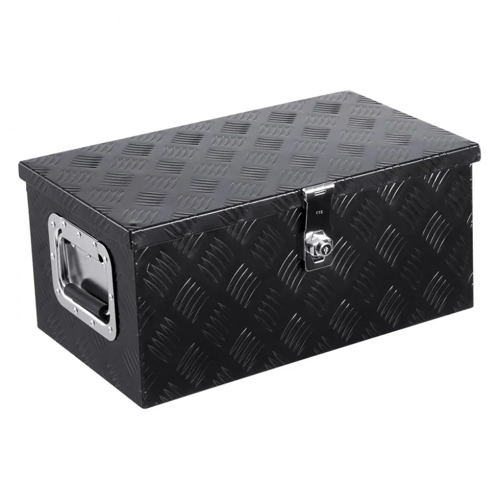 VEVOR Heavy Duty Aluminum Truck Bed Tool Box, Stripes Plated Tool Box with Side Handle and Lock Keys, Storage Toolbox Chest Organizer for Trailer, Pickup, Truck Bed, RV, 20"x12"x9.5", Black