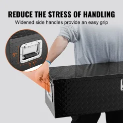 VEVOR Heavy Duty Aluminum Truck Bed Tool Box, Diamond Plate Tool Box with Side Handle and Lock Keys, Storage Tool Box Chest Box Organizer for Pickup, Truck Bed, RV, Trailer, 48"x15"x15", Black