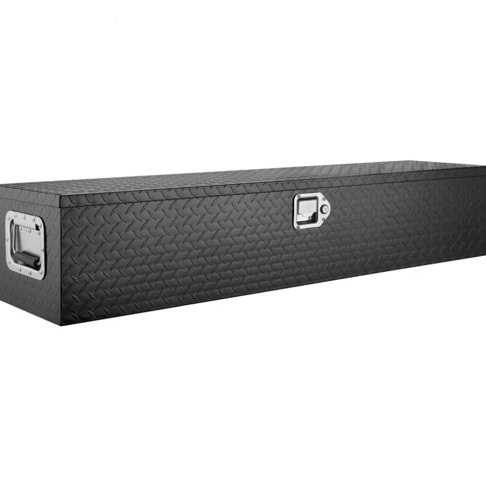 VEVOR Heavy Duty Aluminum Truck Bed Tool Box, Diamond Plate Tool Box with Side Handle and Lock Keys, Storage Tool Box Chest Box Organizer for Pickup, Truck Bed, RV, Trailer, 48"x15"x15", Black