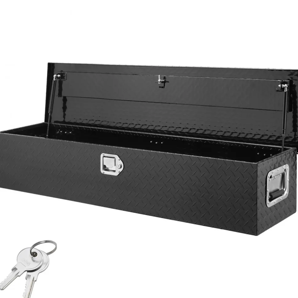 VEVOR Heavy Duty Aluminum Truck Bed Tool Box, Diamond Plate Tool Box with Side Handle and Lock Keys, Storage Tool Box Chest Box Organizer for Pickup, Truck Bed, RV, Trailer, 48"x15"x15", Black
