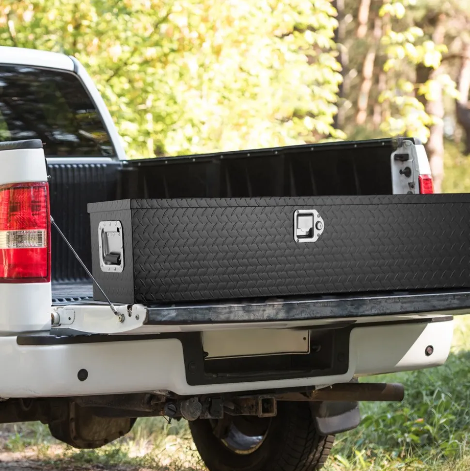 VEVOR Heavy Duty Aluminum Truck Bed Tool Box, Diamond Plate Tool Box with Side Handle and Lock Keys, Storage Tool Box Chest Box Organizer for Pickup, Truck Bed, RV, Trailer, 48"x15"x15", Black