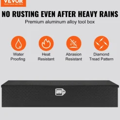 VEVOR Heavy Duty Aluminum Truck Bed Tool Box, Diamond Plate Tool Box with Side Handle and Lock Keys, Storage Tool Box Chest Box Organizer for Pickup, Truck Bed, RV, Trailer, 48