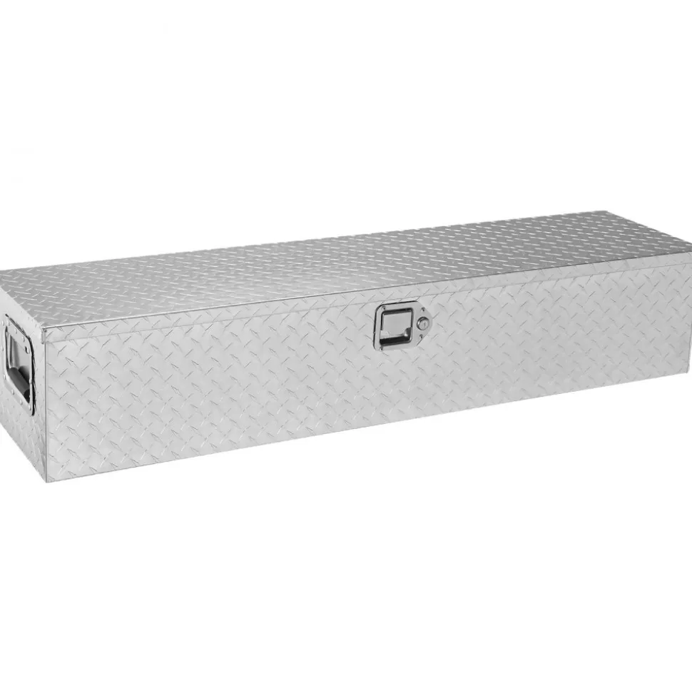 VEVOR Heavy Duty Aluminum Truck Bed Tool Box, Diamond Plate Tool Box with Side Handle and Lock Keys, Storage Tool Box Chest Box Organizer for Pickup, Truck Bed, RV, Trailer, 48"x15"x15", Silver