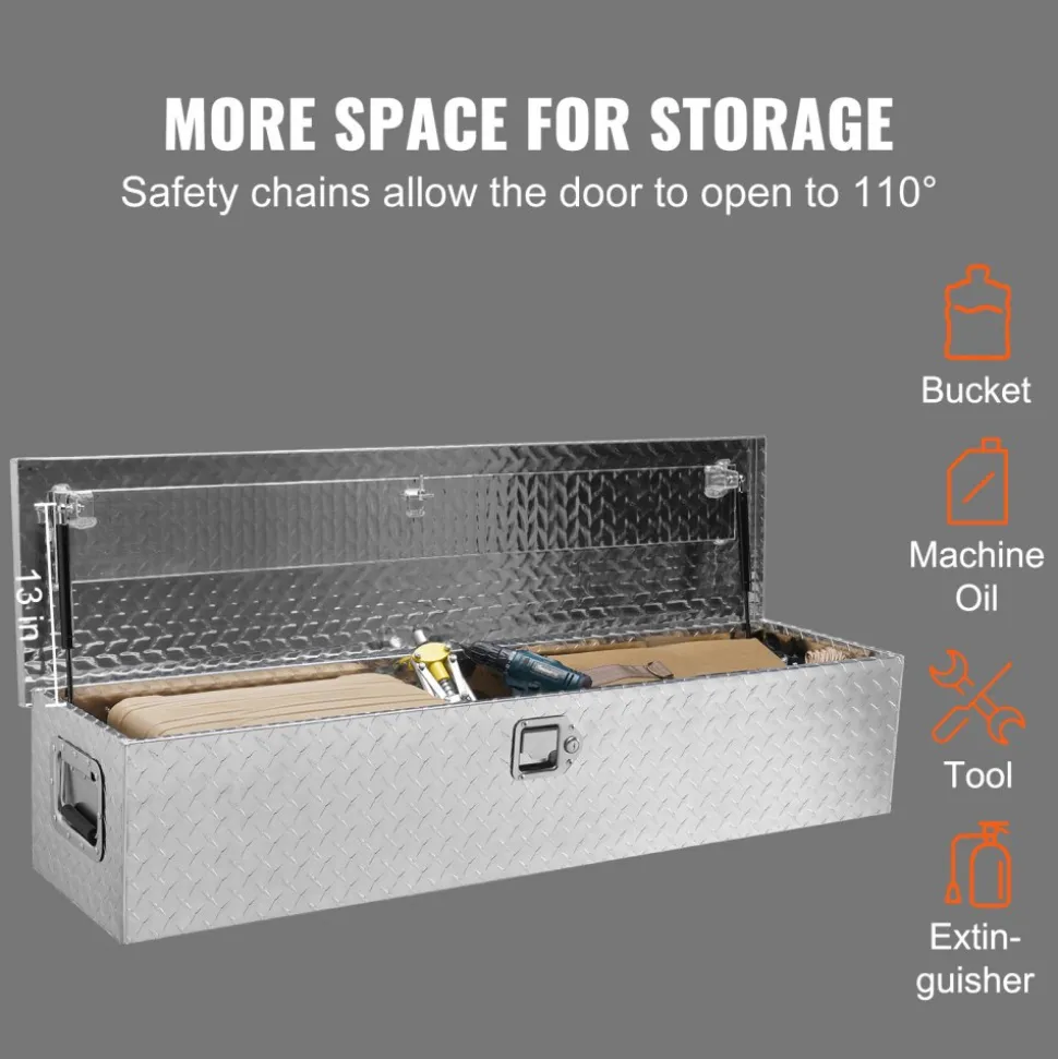 VEVOR Heavy Duty Aluminum Truck Bed Tool Box, Diamond Plate Tool Box with Side Handle and Lock Keys, Storage Tool Box Chest Box Organizer for Pickup, Truck Bed, RV, Trailer, 48"x15"x15", Silver