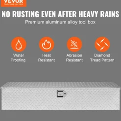 VEVOR Heavy Duty Aluminum Truck Bed Tool Box, Diamond Plate Tool Box with Side Handle and Lock Keys, Storage Tool Box Chest Box Organizer for Pickup, Truck Bed, RV, Trailer, 48