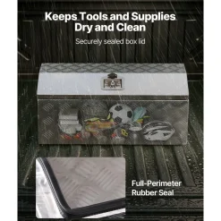 VEVOR Heavy Duty Aluminum Truck Bed Tool Box, Stripes Plated Tool Box with Side Handle and T-Lock Keys, Storage Toolbox Chest Organizer for Trailer, Pickup, Truck Bed, RV, 30