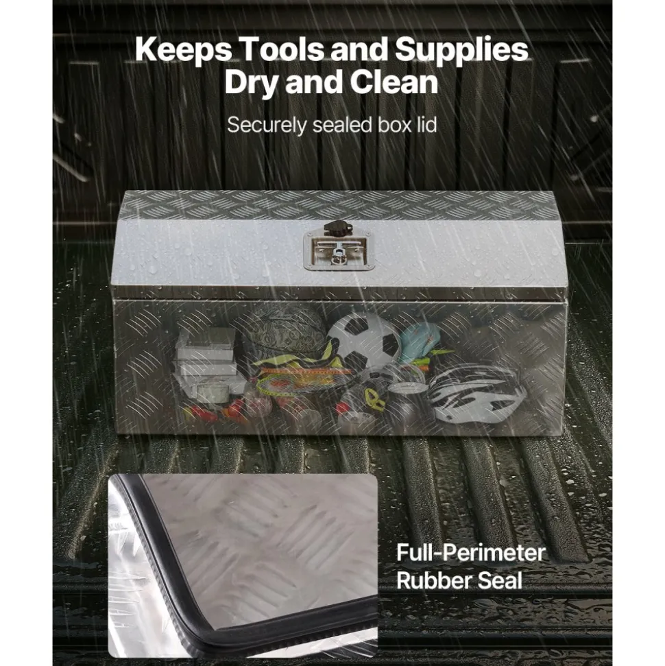 VEVOR Heavy Duty Aluminum Truck Bed Tool Box, Stripes Plated Tool Box with Side Handle and T-Lock Keys, Storage Toolbox Chest Organizer for Trailer, Pickup, Truck Bed, RV, 30"x13"x13", Silver