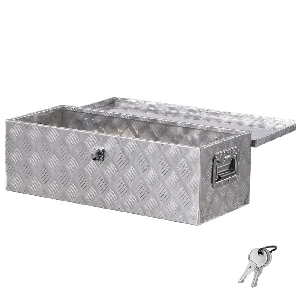 VEVOR Heavy Duty Aluminum Truck Bed Tool Box, Stripes Plated Tool Box with Side Handle and Lock Keys, Storage Toolbox Chest Organizer for Trailer, Pickup, Truck Bed, RV, 30"x13"x9.6", Black