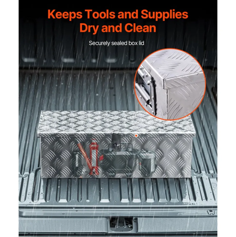 VEVOR Heavy Duty Aluminum Truck Bed Tool Box, Stripes Plated Tool Box with Side Handle and Lock Keys, Storage Toolbox Chest Organizer for Trailer, Pickup, Truck Bed, RV, 30"x13"x9.6", Black