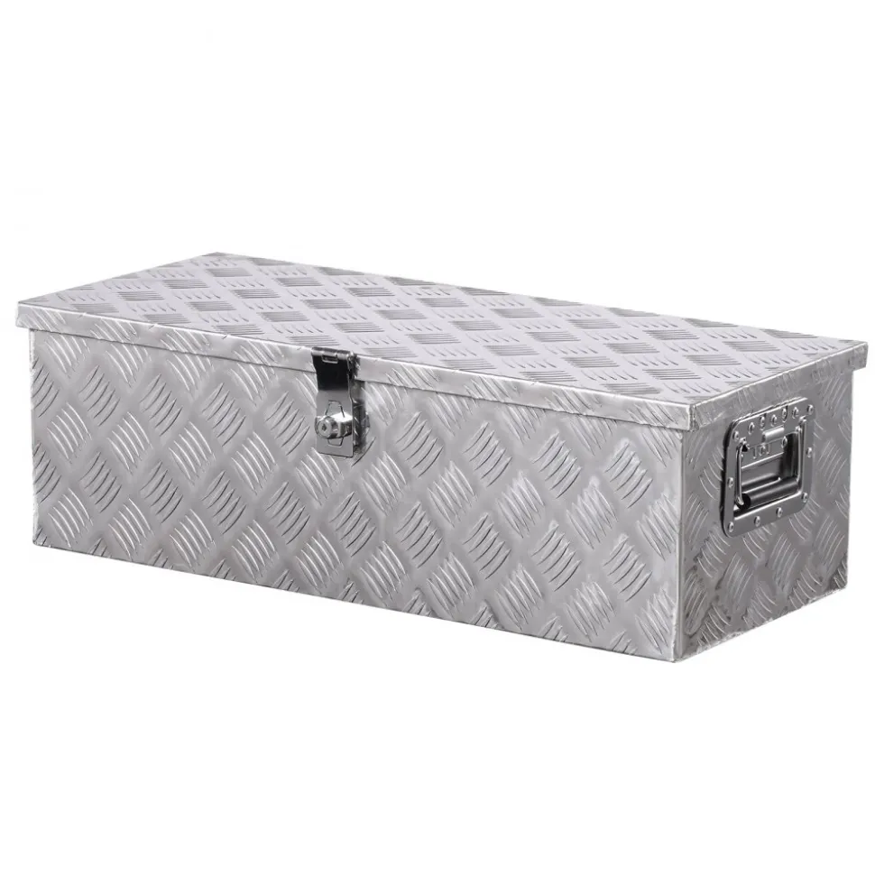 VEVOR Heavy Duty Aluminum Truck Bed Tool Box, Stripes Plated Tool Box with Side Handle and Lock Keys, Storage Toolbox Chest Organizer for Trailer, Pickup, Truck Bed, RV, 30"x13"x9.6", Black