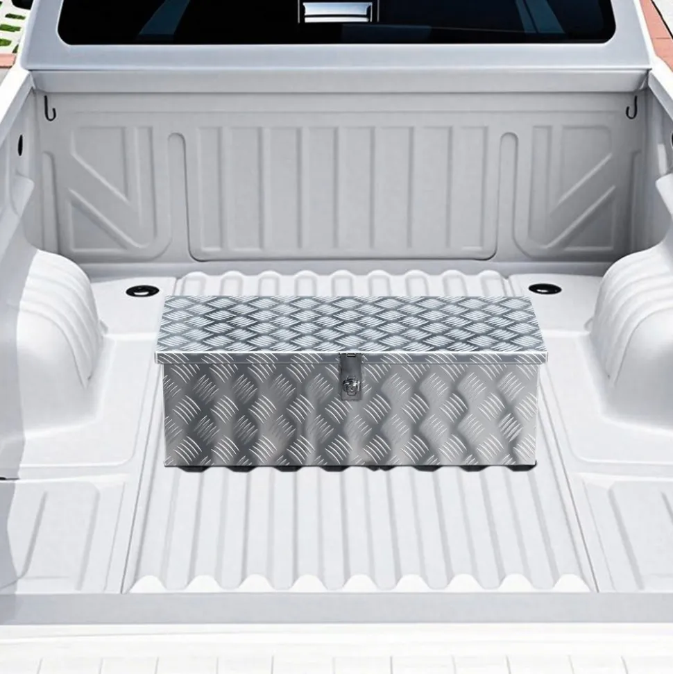 VEVOR Heavy Duty Aluminum Truck Bed Tool Box, Stripes Plated Tool Box with Side Handle and Lock Keys, Storage Toolbox Chest Organizer for Trailer, Pickup, Truck Bed, RV, 30"x13"x9.6", Black