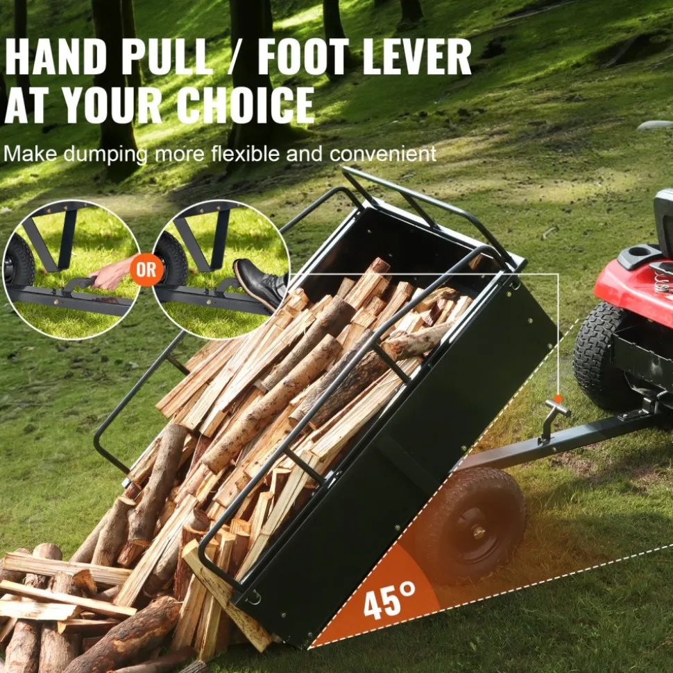 VEVOR Heavy Duty ATV Trailer Steel Dump Cart, 750-Pound 15 Cubic Feet, Garden Utility Trailer with Removable Sides for Riding Lawn Mower Tractor