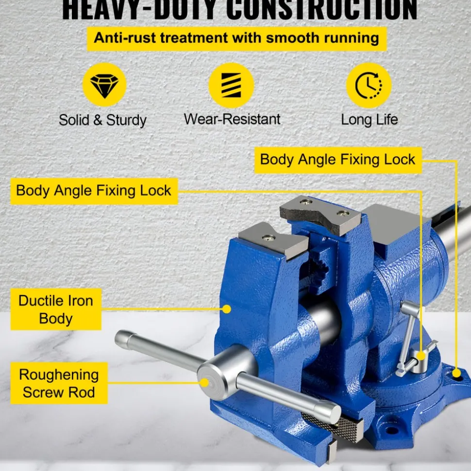 VEVOR 5" Heavy Duty Bench Vise, Double Swivel Rotating Vise Head/Body Rotates 360°,Pipe Vise Bench Vices 30Kn Clamping Force,for Clamping Fixing Equipment Home or Industrial Use