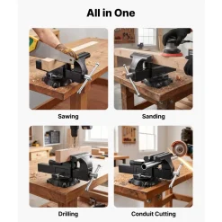 VEVOR Heavy Duty Bench Vise, 10" Jaw Width, Multi-Purpose Ductile Iron Bench Vise with Anvil and 360-Degree Locking Swivel Base, 4.3" Throat Depth, 10" Max Jaw Opening, for Drilling, Pipe Cutting