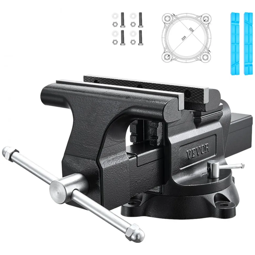 VEVOR Heavy Duty Bench Vise, 10" Jaw Width, Multi-Purpose Ductile Iron Bench Vise with Anvil and 360-Degree Locking Swivel Base, 4.3" Throat Depth, 10" Max Jaw Opening, for Drilling, Pipe Cutting