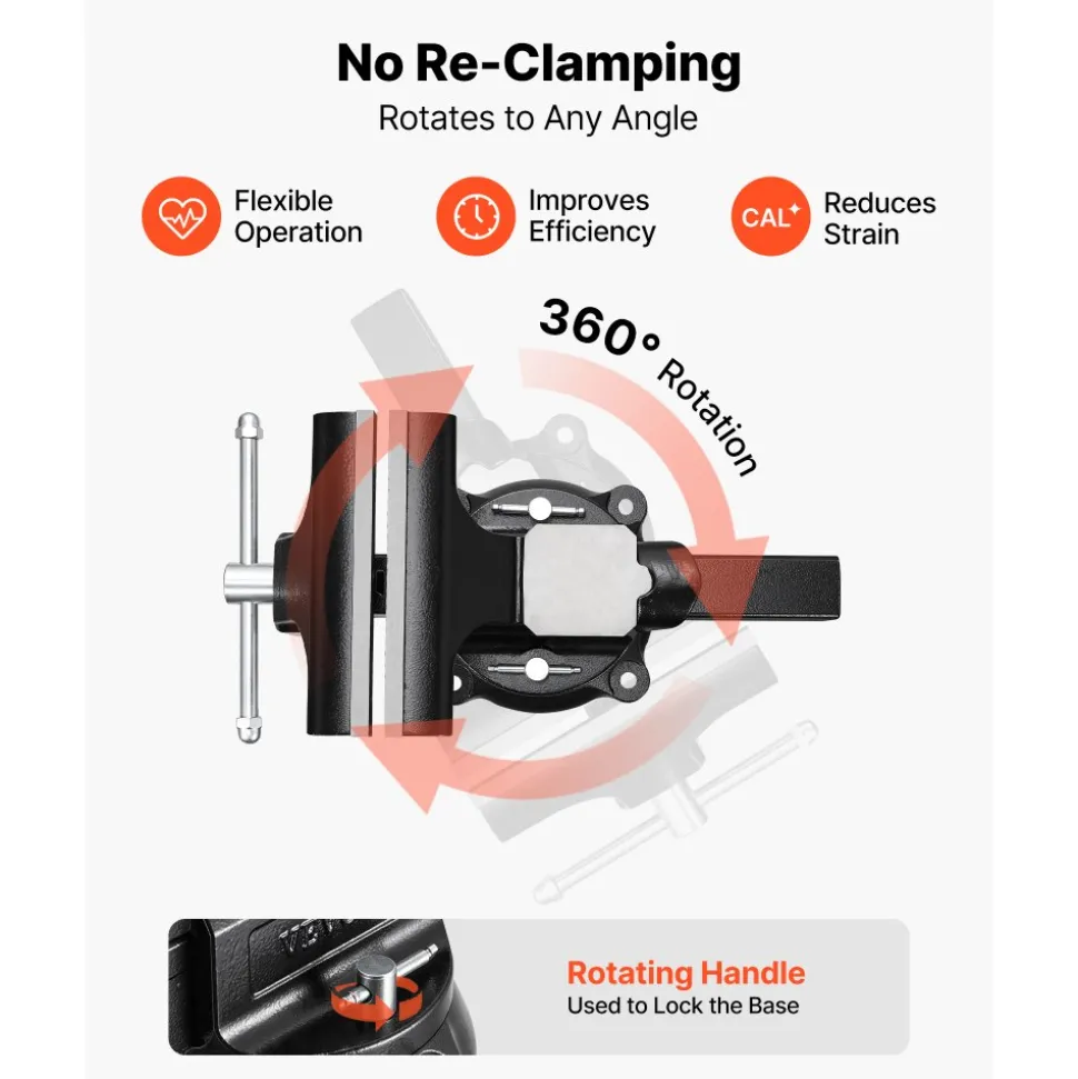 VEVOR Heavy Duty Bench Vise, 10" Jaw Width, Multi-Purpose Ductile Iron Bench Vise with Anvil and 360-Degree Locking Swivel Base, 4.3" Throat Depth, 10" Max Jaw Opening, for Drilling, Pipe Cutting